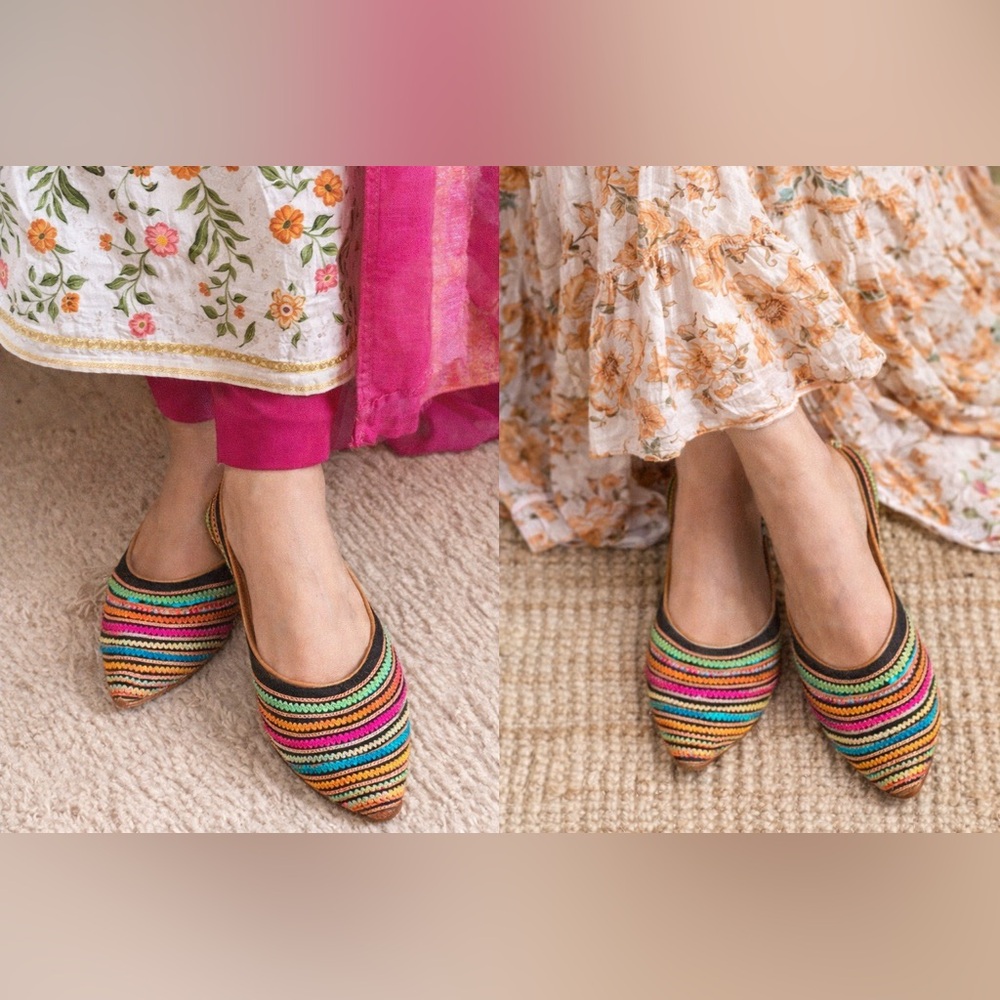 Handmade Indian Juttis Embroidered Boho Flats Multicolor Slip On Mules